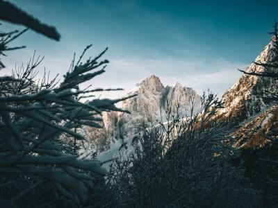 Snow-covered peaks in Planica, Slovenia, creating a breathtaking winter wonderland.